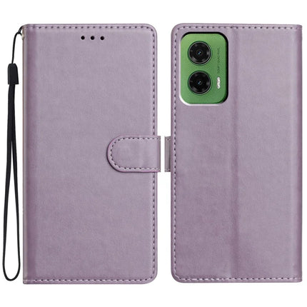 For Motorola Moto G35 5G Leather Case Wallet Stand Phone Cover with Handy Strap - Purple