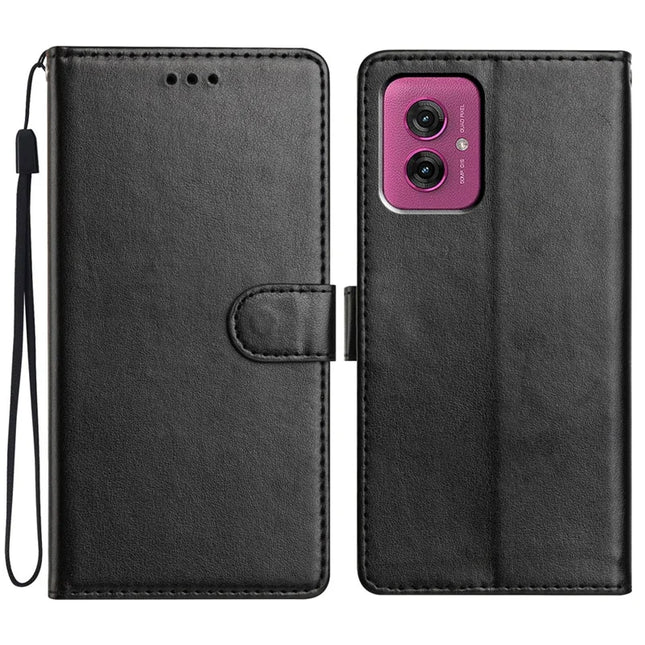For Motorola Moto G55 5G Leather Case Wallet Stand Phone Cover with Handy Strap - Black