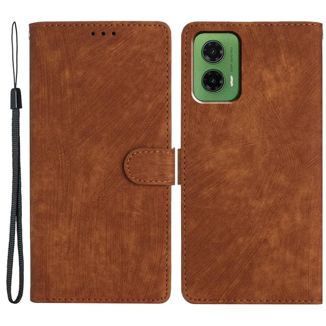 For Motorola Moto G35 5G Case with Card Clots Skin-Touch PU Leather Phone Cover Stand - Brown