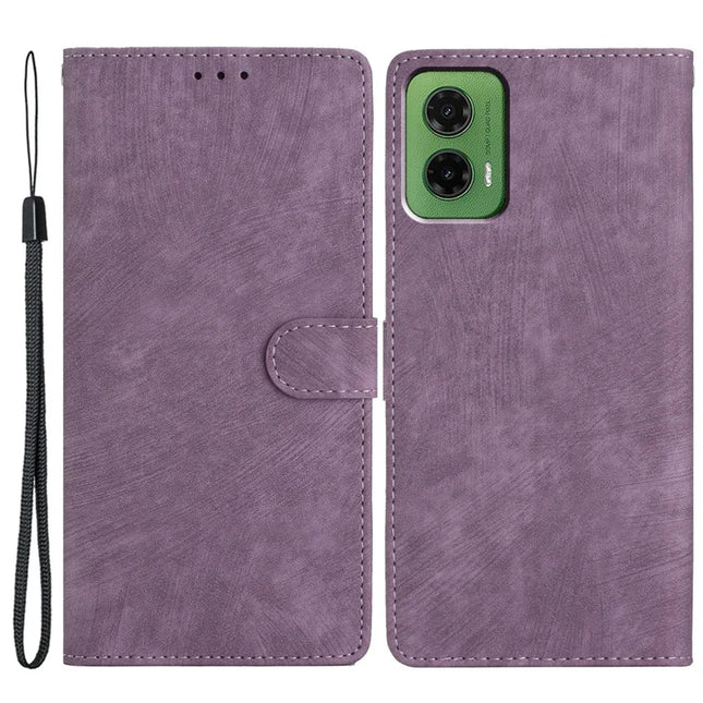 For Motorola Moto G35 5G Case with Card Clots Skin-Touch PU Leather Phone Cover Stand - Purple