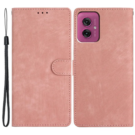 For Motorola Moto G55 5G Case with Card Clots Skin-Touch PU Leather Phone Cover Stand - Pink