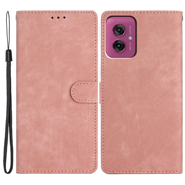 For Motorola Moto G55 5G Case with Card Clots Skin-Touch PU Leather Phone Cover Stand - Pink