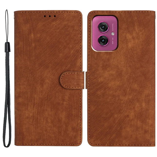 For Motorola Moto G55 5G Case with Card Clots Skin-Touch PU Leather Phone Cover Stand - Brown