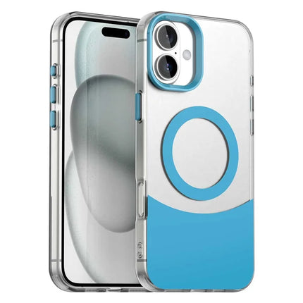For iPhone 16 Case Compatible with MagSafe Color Splicing IMD TPU+PET+PC Mobile Cover - Blue