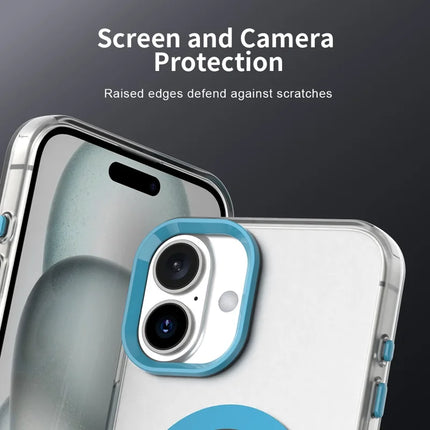 For iPhone 16 Case Compatible with MagSafe Color Splicing IMD TPU+PET+PC Mobile Cover