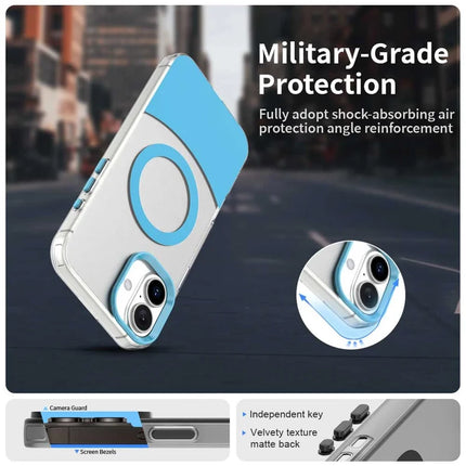 For iPhone 16 Plus Case Compatible with MagSafe Color Splicing IMD TPU+PET+PC Mobile Cover