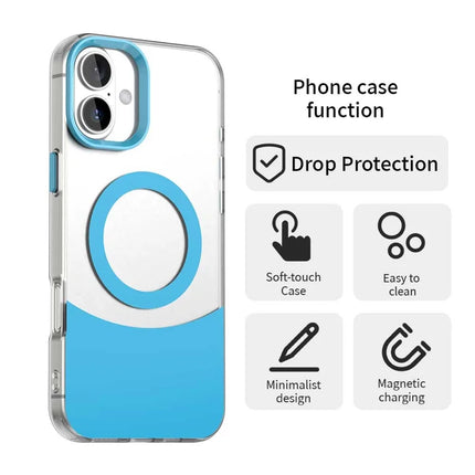 For iPhone 16 Plus Case Compatible with MagSafe Color Splicing IMD TPU+PET+PC Mobile Cover