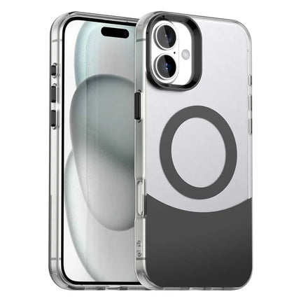 For iPhone 16 Plus Case Compatible with MagSafe Color Splicing IMD TPU+PET+PC Mobile Cover - Black
