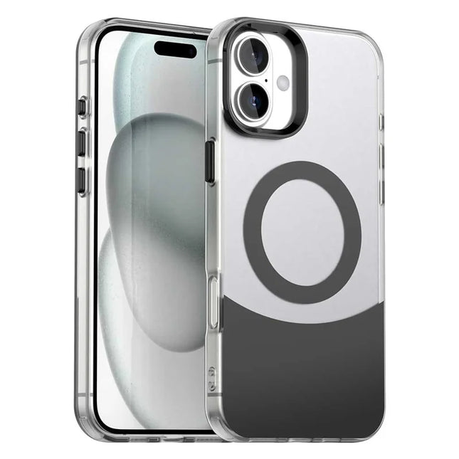 For iPhone 16 Plus Case Compatible with MagSafe Color Splicing IMD TPU+PET+PC Mobile Cover - Black