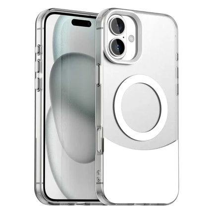 For iPhone 16 Plus Case Compatible with MagSafe Color Splicing IMD TPU+PET+PC Mobile Cover - White
