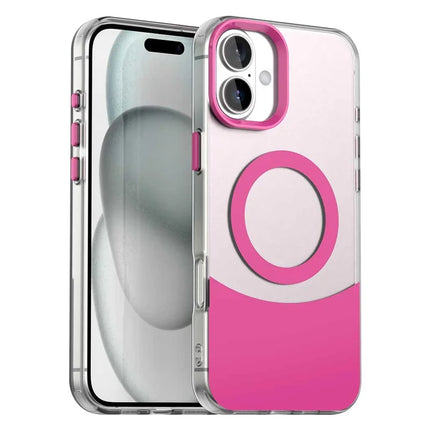 For iPhone 16 Plus Case Compatible with MagSafe Color Splicing IMD TPU+PET+PC Mobile Cover - Red
