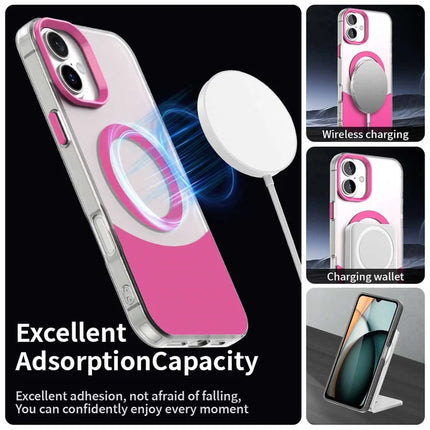 For iPhone 16 Plus Case Compatible with MagSafe Color Splicing IMD TPU+PET+PC Mobile Cover