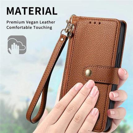 RFID Blocking Case For Honor X7c 4G / 200 Smart 5G / Play 60 Plus 5G Zipper Pocket Leather Wallet Phone Cover