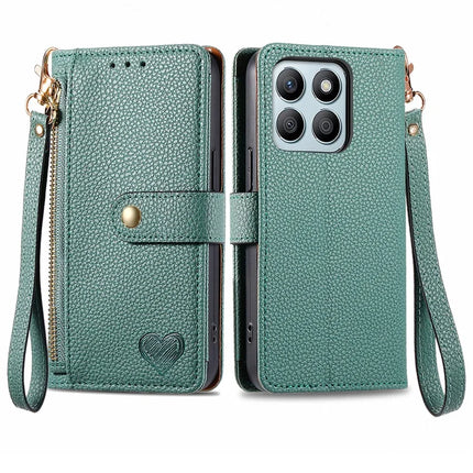 RFID Blocking Case For Honor X7c 4G / 200 Smart 5G / Play 60 Plus 5G Zipper Pocket Leather Wallet Phone Cover - Green