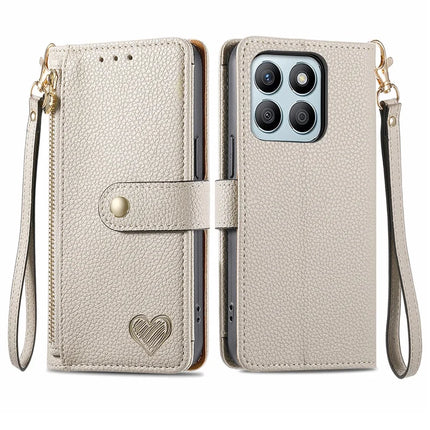 RFID Blocking Case For Honor X7c 4G / 200 Smart 5G / Play 60 Plus 5G Zipper Pocket Leather Wallet Phone Cover - Grey