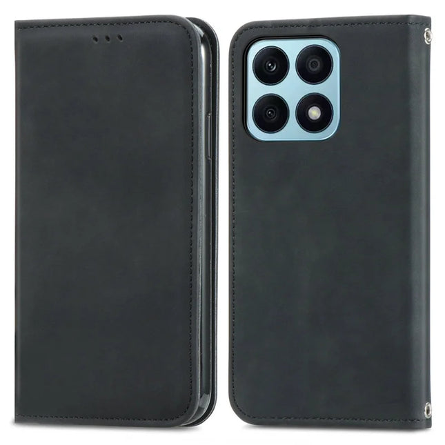 For Honor 200 Smart 5G / X7c 4G / Play 60 Plus 5G Case Skin Touch Feeling Leather Card Holder Phone Cover Magnetic Absorption - Black