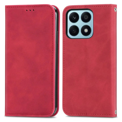 For Honor 200 Smart 5G / X7c 4G / Play 60 Plus 5G Case Skin Touch Feeling Leather Card Holder Phone Cover Magnetic Absorption - Red
