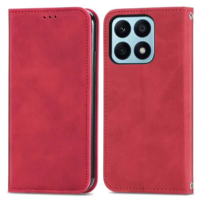 For Honor 200 Smart 5G / X7c 4G / Play 60 Plus 5G Case Skin Touch Feeling Leather Card Holder Phone Cover Magnetic Absorption - Red