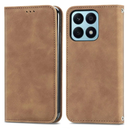 For Honor 200 Smart 5G / X7c 4G / Play 60 Plus 5G Case Skin Touch Feeling Leather Card Holder Phone Cover Magnetic Absorption - Brown
