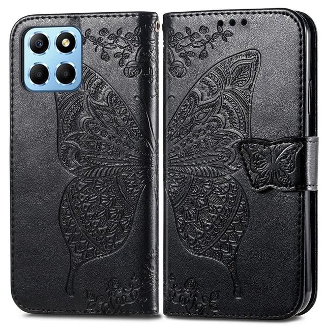 Case For Honor X7c 4G / 200 Smart 5G / Play 60 Plus 5G PU Leather Wallet Phone Cover Butterfly Pattern - Black