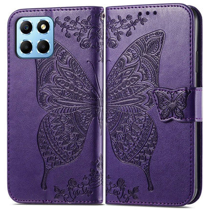 Case For Honor X7c 4G / 200 Smart 5G / Play 60 Plus 5G PU Leather Wallet Phone Cover Butterfly Pattern - Dark Purple