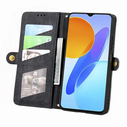 Case For Honor X7c 4G / 200 Smart 5G / Play 60 Plus 5G Zipper Wallet Geometry Lines Leather Phone Cover