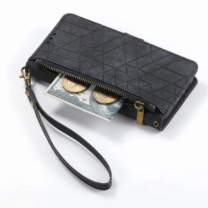 Case For Honor X7c 4G / 200 Smart 5G / Play 60 Plus 5G Zipper Wallet Geometry Lines Leather Phone Cover
