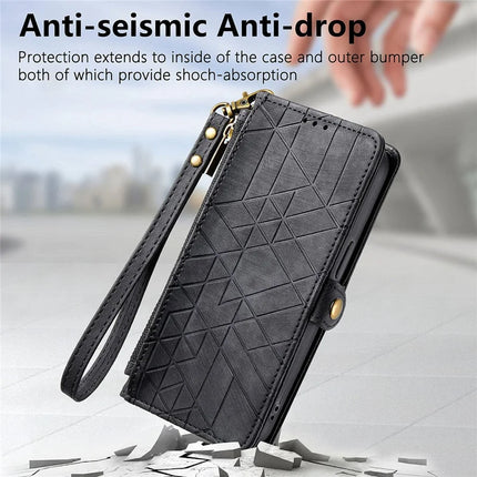 Case For Honor X7c 4G / 200 Smart 5G / Play 60 Plus 5G Zipper Wallet Geometry Lines Leather Phone Cover