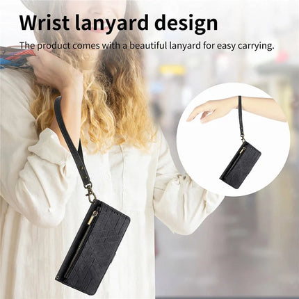 Case For Honor X7c 4G / 200 Smart 5G / Play 60 Plus 5G Zipper Wallet Geometry Lines Leather Phone Cover