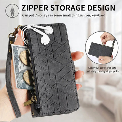Case For Honor X7c 4G / 200 Smart 5G / Play 60 Plus 5G Zipper Wallet Geometry Lines Leather Phone Cover