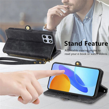 Case For Honor X7c 4G / 200 Smart 5G / Play 60 Plus 5G Zipper Wallet Geometry Lines Leather Phone Cover
