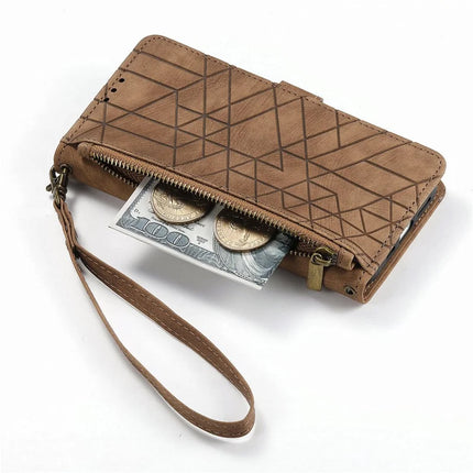 Case For Honor X7c 4G / 200 Smart 5G / Play 60 Plus 5G Zipper Wallet Geometry Lines Leather Phone Cover