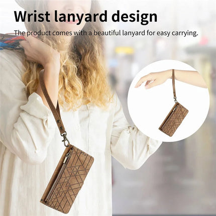Case For Honor X7c 4G / 200 Smart 5G / Play 60 Plus 5G Zipper Wallet Geometry Lines Leather Phone Cover