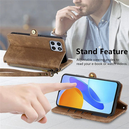 Case For Honor X7c 4G / 200 Smart 5G / Play 60 Plus 5G Zipper Wallet Geometry Lines Leather Phone Cover