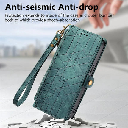Case For Honor X7c 4G / 200 Smart 5G / Play 60 Plus 5G Zipper Wallet Geometry Lines Leather Phone Cover