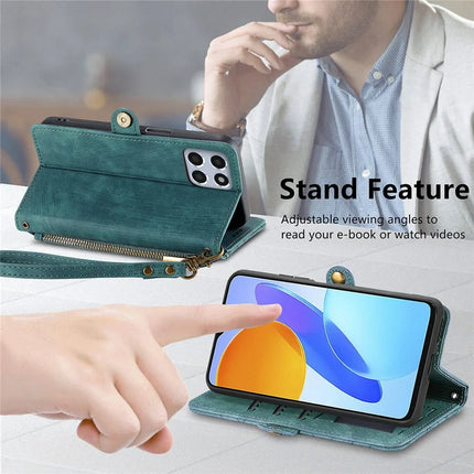 Case For Honor X7c 4G / 200 Smart 5G / Play 60 Plus 5G Zipper Wallet Geometry Lines Leather Phone Cover