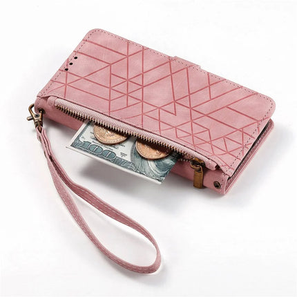 Case For Honor X7c 4G / 200 Smart 5G / Play 60 Plus 5G Zipper Wallet Geometry Lines Leather Phone Cover