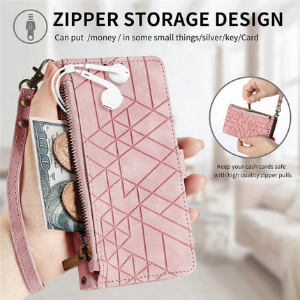 Case For Honor X7c 4G / 200 Smart 5G / Play 60 Plus 5G Zipper Wallet Geometry Lines Leather Phone Cover