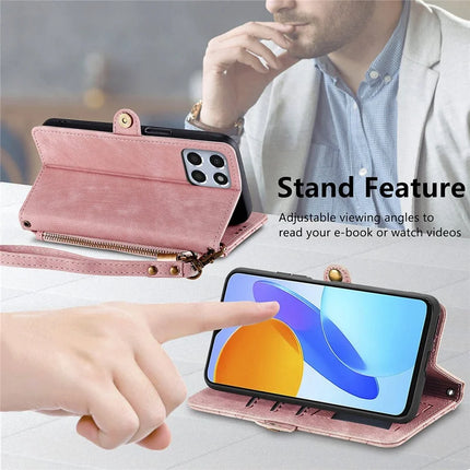 Case For Honor X7c 4G / 200 Smart 5G / Play 60 Plus 5G Zipper Wallet Geometry Lines Leather Phone Cover