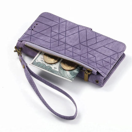 Case For Honor X7c 4G / 200 Smart 5G / Play 60 Plus 5G Zipper Wallet Geometry Lines Leather Phone Cover