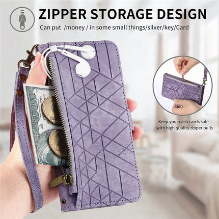 Case For Honor X7c 4G / 200 Smart 5G / Play 60 Plus 5G Zipper Wallet Geometry Lines Leather Phone Cover