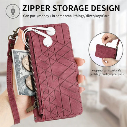 Case For Honor X7c 4G / 200 Smart 5G / Play 60 Plus 5G Zipper Wallet Geometry Lines Leather Phone Cover