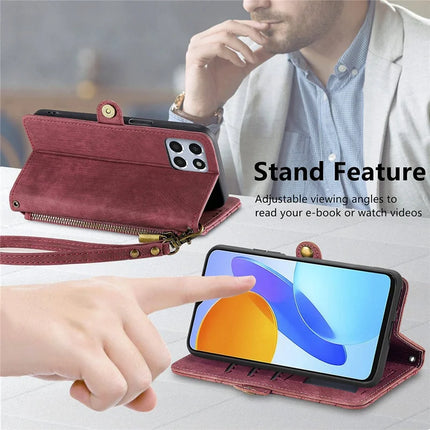 Case For Honor X7c 4G / 200 Smart 5G / Play 60 Plus 5G Zipper Wallet Geometry Lines Leather Phone Cover