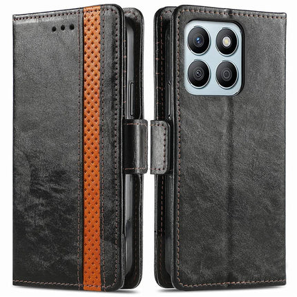 CASENEO 002 Series Case For Honor X7c 4G / 200 Smart 5G / Play 60 Plus 5G Stand Wallet Splicing PU Leather Cover - Black