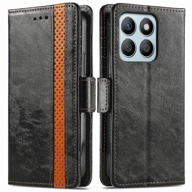 CASENEO 002 Series Case For Honor X7c 4G / 200 Smart 5G / Play 60 Plus 5G Stand Wallet Splicing PU Leather Cover - Black
