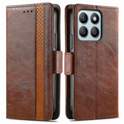 CASENEO 002 Series Case For Honor X7c 4G / 200 Smart 5G / Play 60 Plus 5G Stand Wallet Splicing PU Leather Cover - Dark Brown
