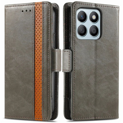 CASENEO 002 Series Case For Honor X7c 4G / 200 Smart 5G / Play 60 Plus 5G Stand Wallet Splicing PU Leather Cover - Grey