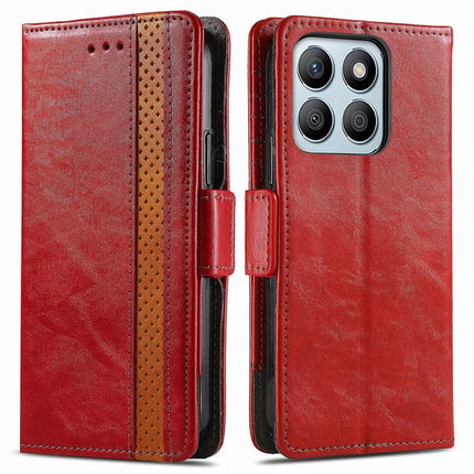 CASENEO 002 Series Case For Honor X7c 4G / 200 Smart 5G / Play 60 Plus 5G Stand Wallet Splicing PU Leather Cover - Red