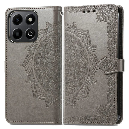 Wallet Case For Honor X7c 4G / 200 Smart 5G / Play 60 Plus 5G Mandala Flower Leather Phone Cover Stand View - Grey