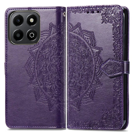 Wallet Case For Honor X7c 4G / 200 Smart 5G / Play 60 Plus 5G Mandala Flower Leather Phone Cover Stand View - Purple